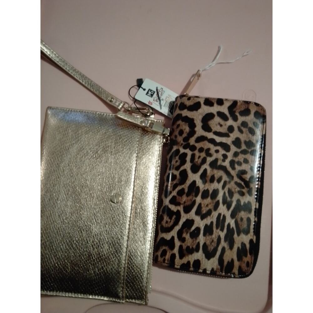 Lot of 2 wallets leopard snake skin nwt nwot zippered 3 compartment
